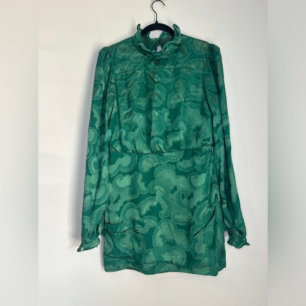 SALONI Size 10 Silk Mock Neck Long Sleeve Rina B Dress in Green - Picture 6 of 12